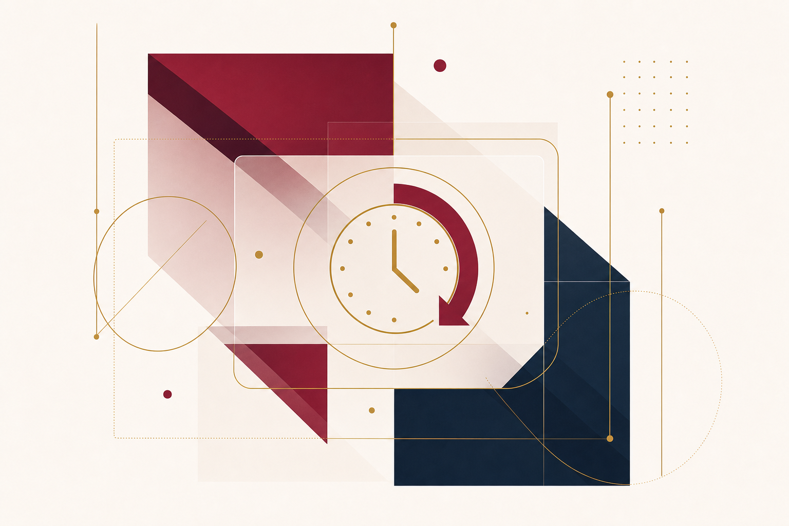 Abstract illustration of a clock and countdown arc representing identity verification deadlines for persons with significant control