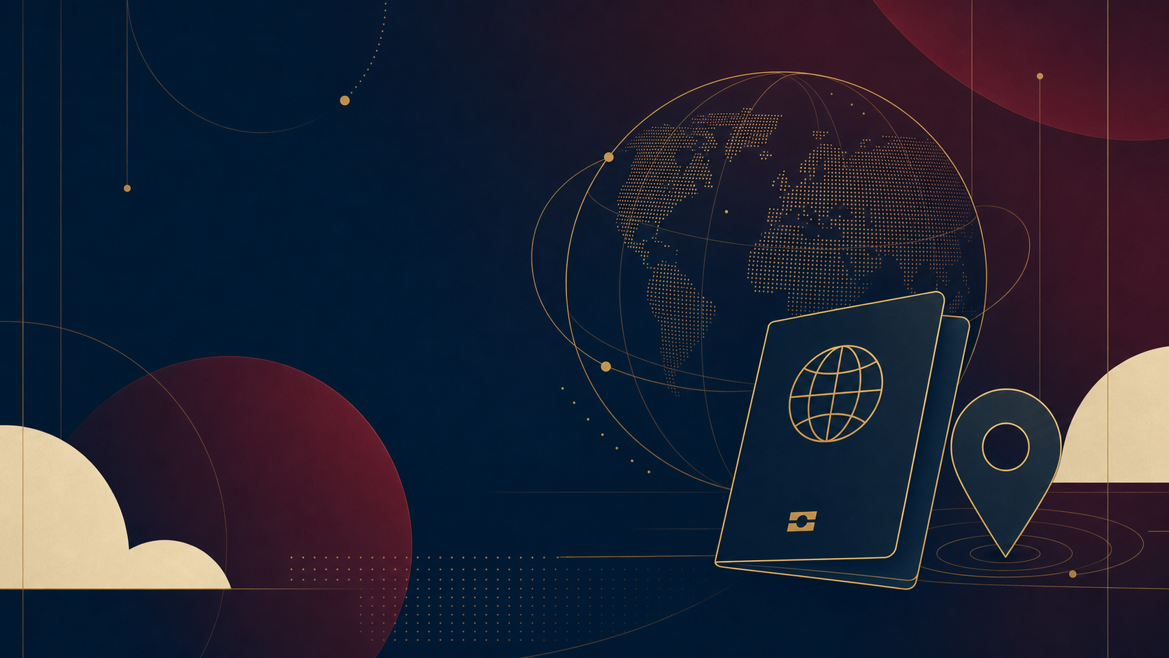 Abstract illustration of a passport and world map representing identity verification for overseas company directors