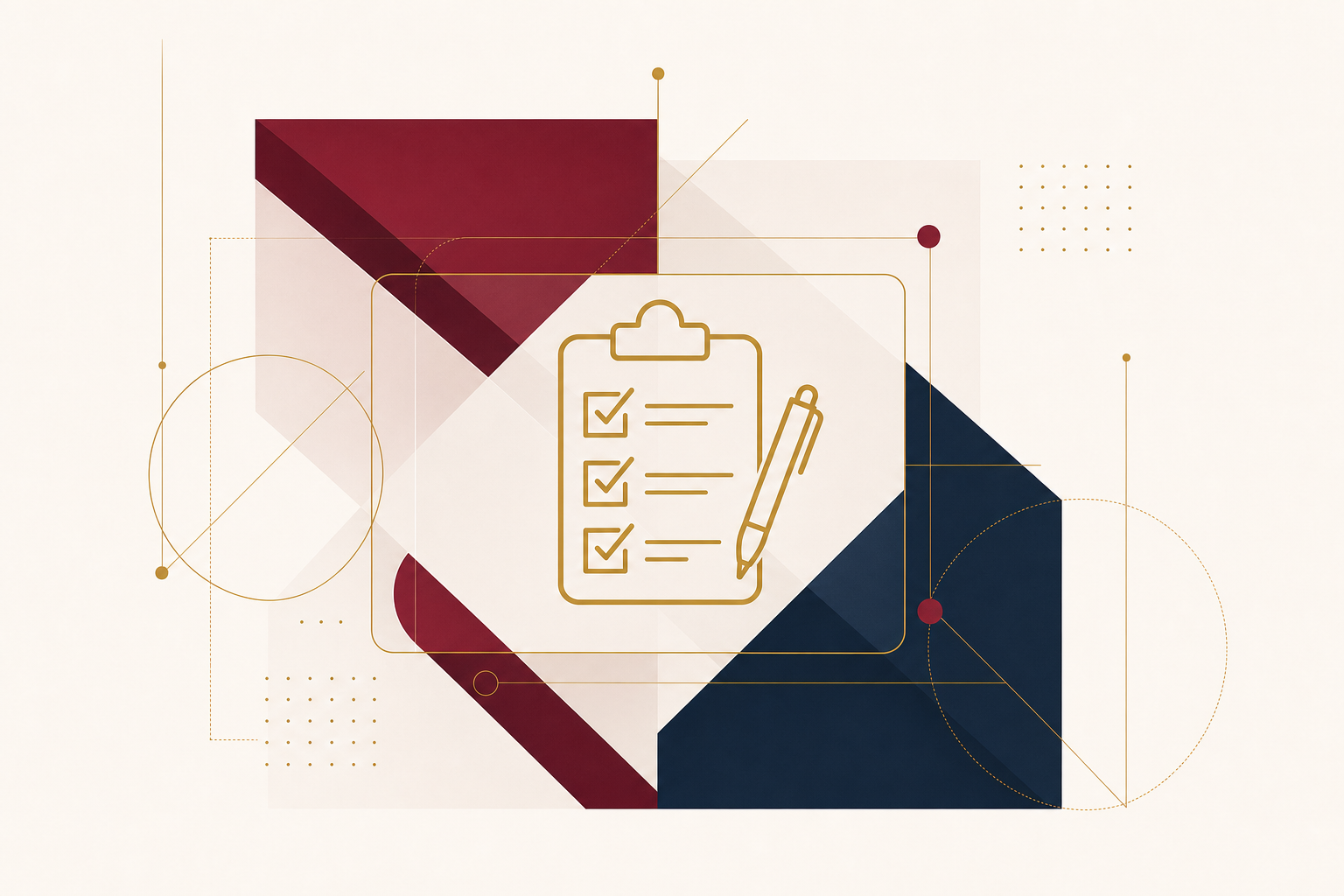 Abstract illustration of a clipboard and pen representing a step-by-step identity verification guide